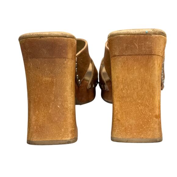 Steve Madden Vintage Y2k Chunky Wood Heel Platform Leather Slide Sandal Women 6B - Picture 5 of 10